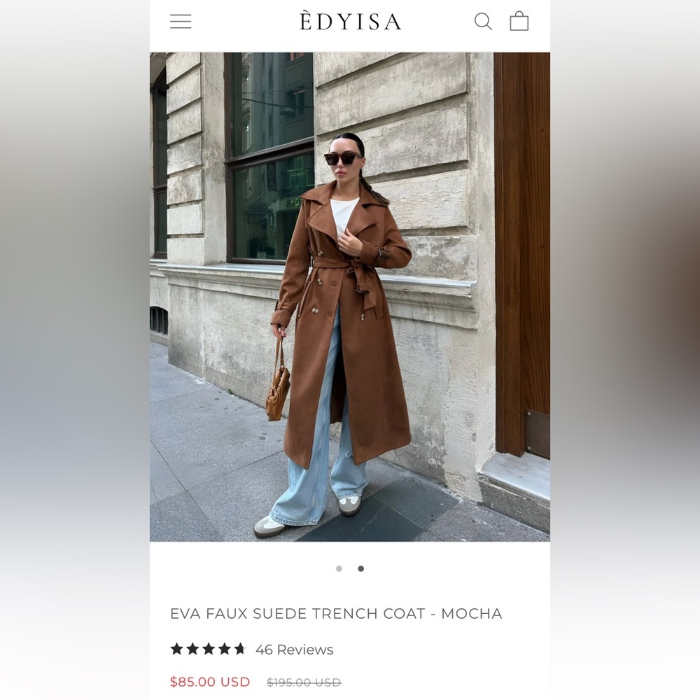 Brand new Edyisa mocha faux suede trench in size medium